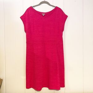 Talbots Fit N Flare Dress Dark Pink Capped Sleeves Scoop Neck Mid Thigh Large